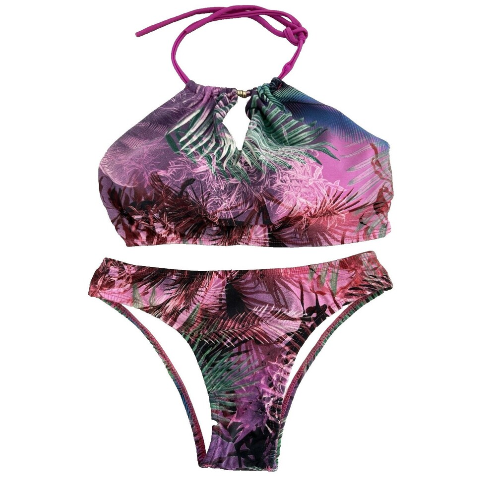 Sol do Caribe Brazilian Two Piece Swimming Suit Women Size M Colorful Pink Lined